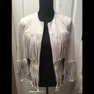 BCBGMaxazria beige suede fringe capelet
